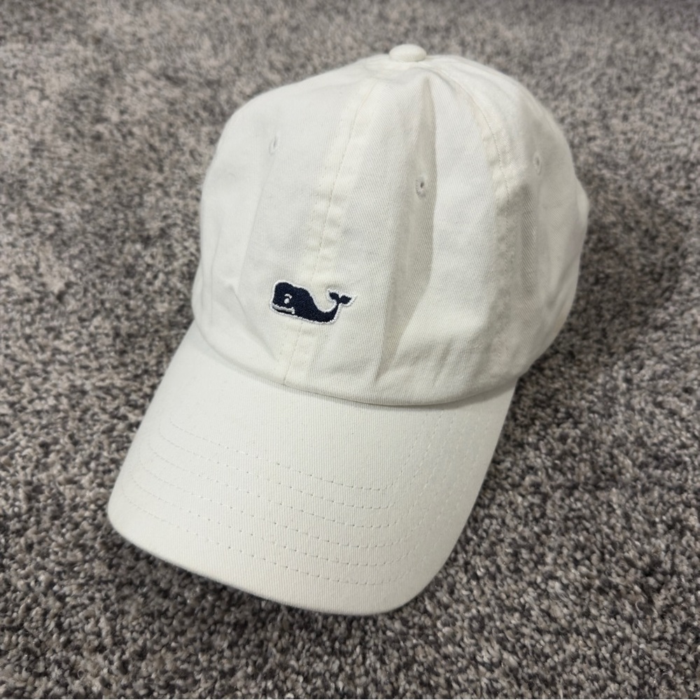 Vineyard Vines Cream Cap with Navy Whale Logo